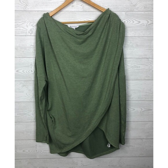 Athleta Women's Large Purana Wrap Sweatshirt Eucalyptus Olive Hooded Long Sleeve - Picture 2 of 8